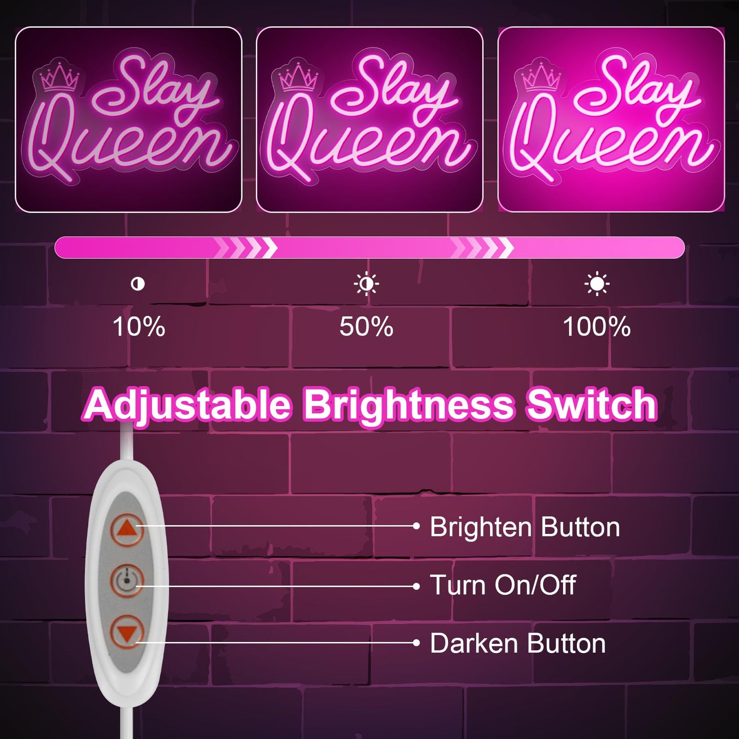 Slay Queen Neon Sign for Wall Decor, Adjustable LED Light Up Signs USB Powered Pink White Neon Sign for Girl Women Birthday Valentines Christmas Bedroom Dorm Wall Art Decor