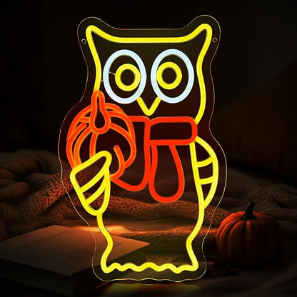 Hanna Roberts Owl Pumpkin Halloween Neon Sign for Window decor and Wall Decor, Brightness adjustable Pumpkin Led Light Up Signs for Children's Room, Bedroom, Bar,15"x8.66"
