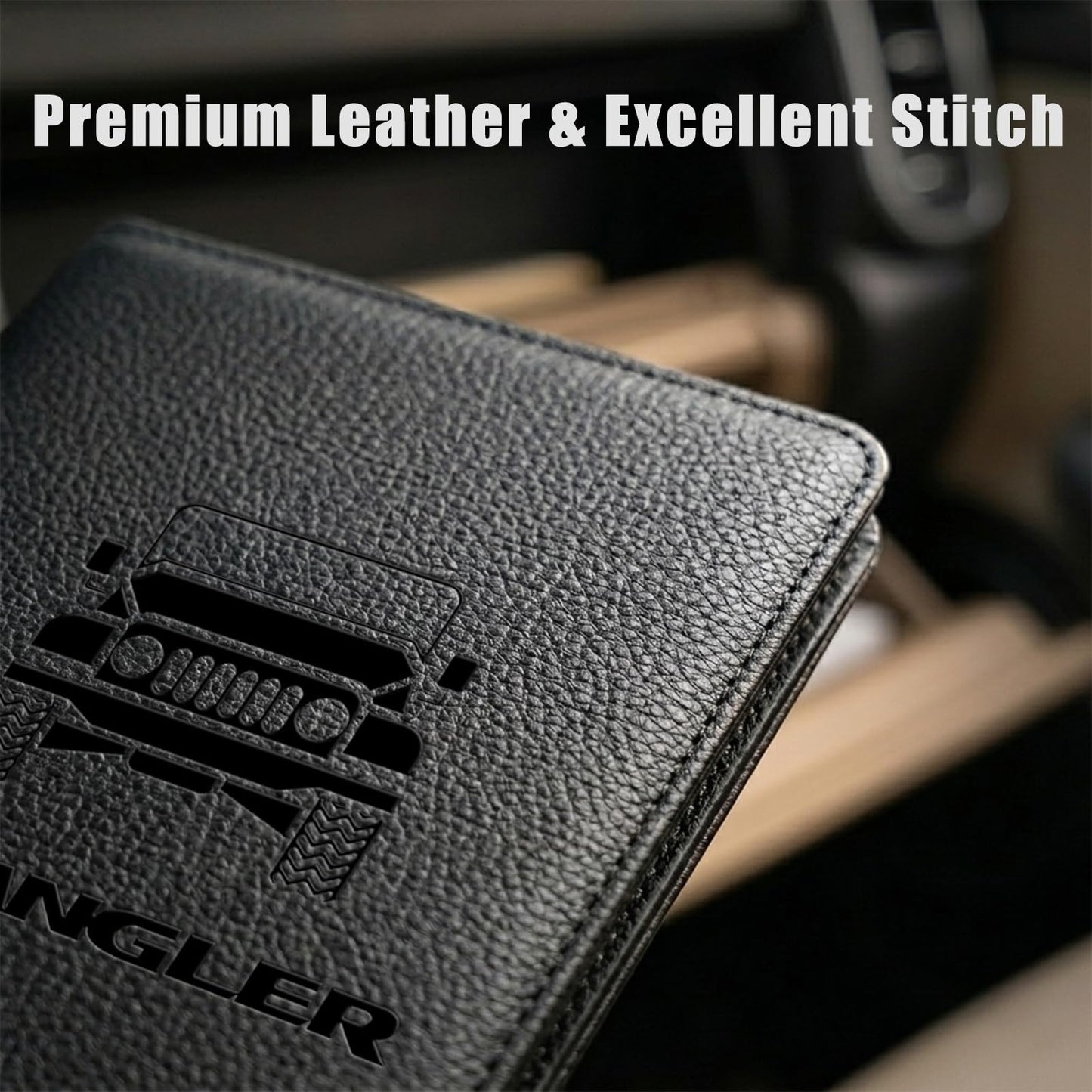 ATBUSTERA Car Registration and Insurance Card Holder for Wrangler JL JLU JK JKU 4XE, Premium Leather Glove Box Organizer, Vehicle Document Wallet for Wrangler Accessories 2007-2026