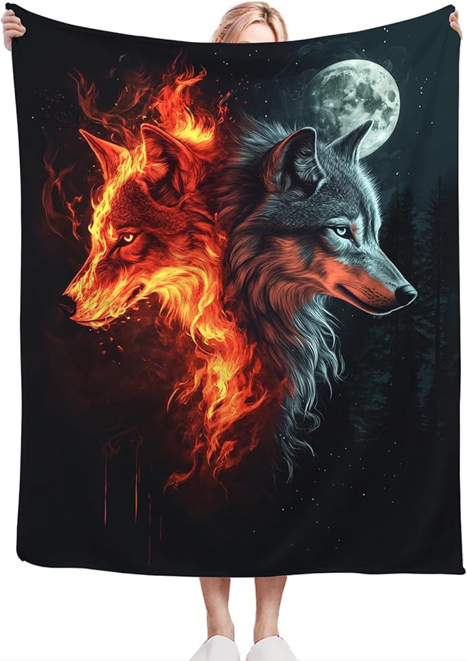 Wolf Blanket, Wolf Throw Blankets, Cool Wild Animal Fuzzy Plush Blanket Ultra Soft for Wolves Lover Gift Kids Teens Women Men Girls Boys Stuff Decor for Bedding Sofas Couch 80"X60"