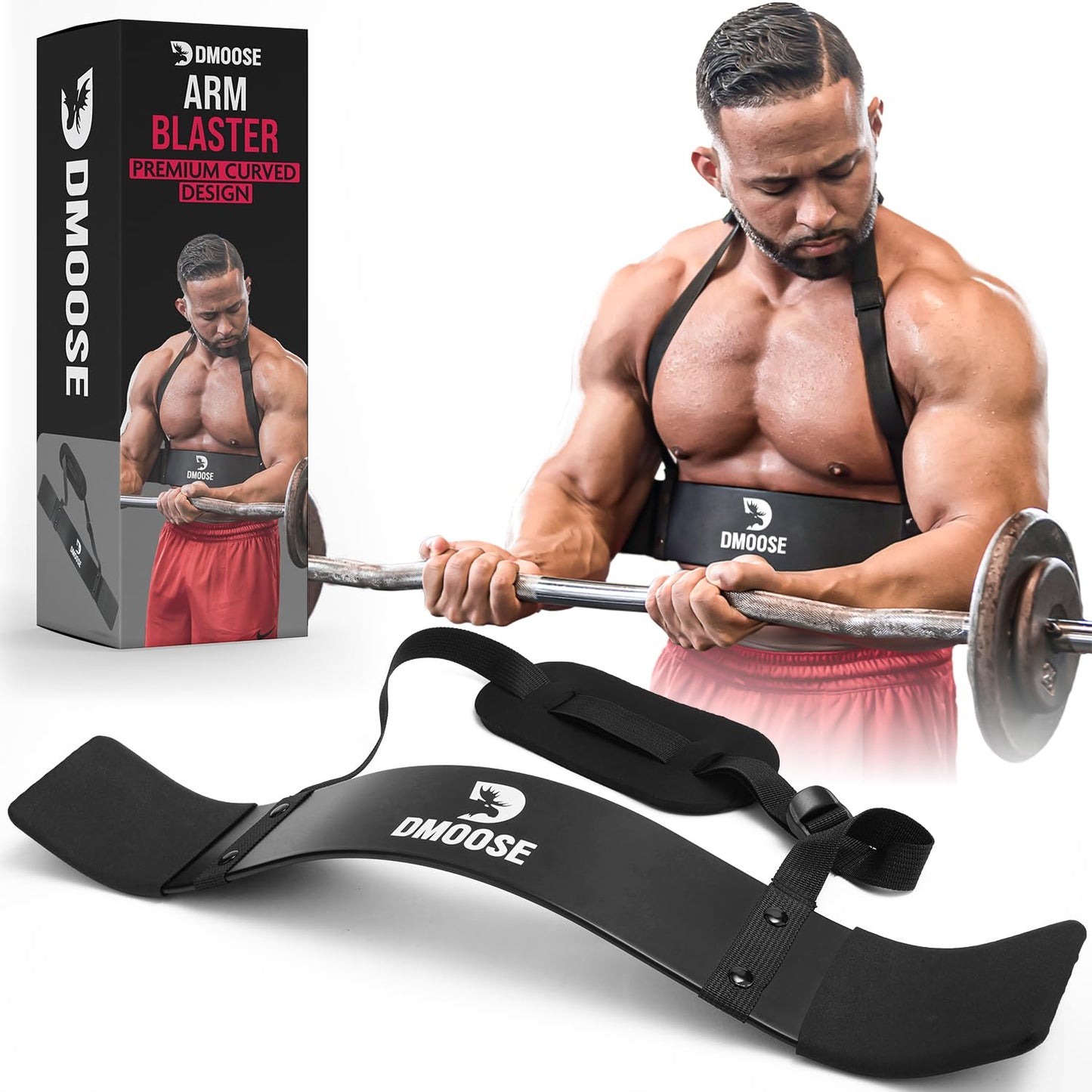 DMoose Arm Blaster for Biceps Triceps Men, Bicep Blaster for Bodybuilding Muscle Strength, Bicep Curl Support Isolator Training Workout Equipment with Adjustable Strap Neoprene Padding