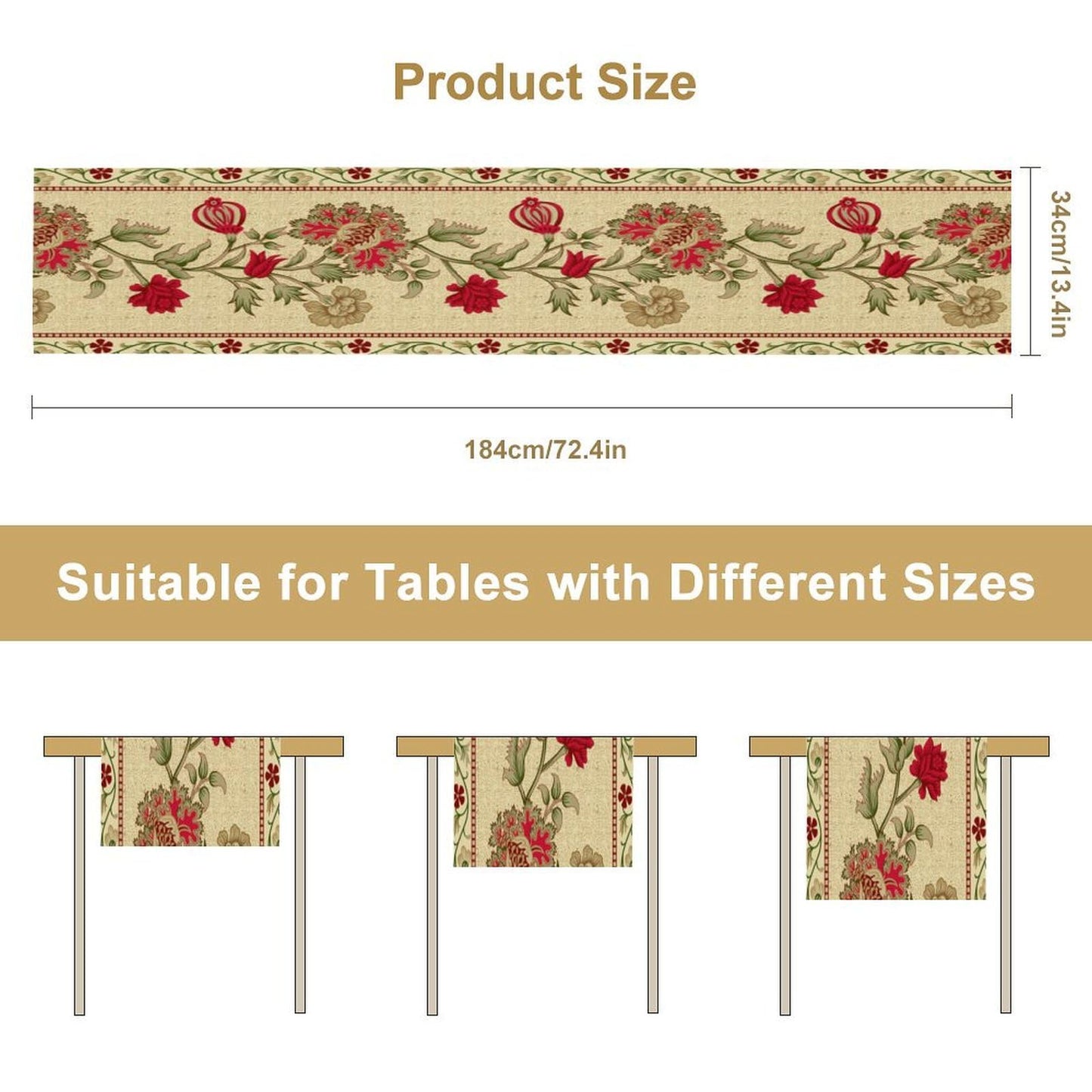 XBDDZSW Rustic Floral Table Runner, Ethnic Style Leaf Flower Art Design Patterns Printed Linen Table Runner for Home Kitchen Dining Table Decoration 13x36 Inch