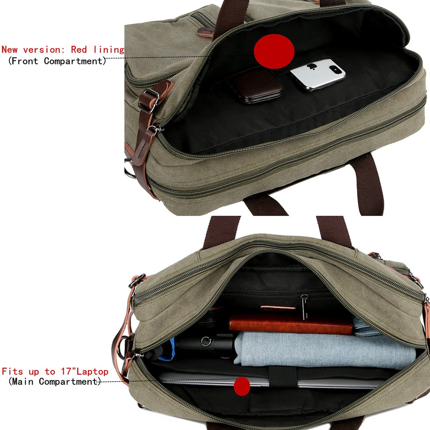 Baosha Convertible Briefcase Backpack 17 Inch Laptop Bag Case Business Briefcase HB-22 (Amy Green)
