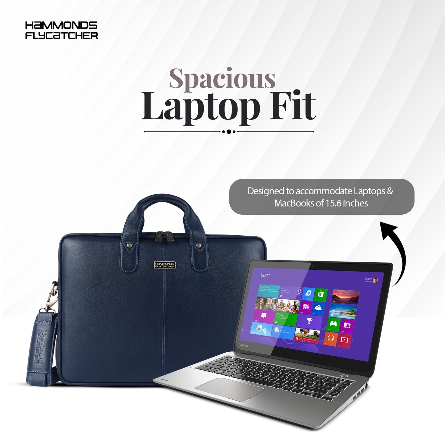 HAMMONDS FLYCATCHER Genuine Leather Laptop Bag for Men with Padded 15.6 Inch Laptop Sleeve, Leather Messenger Bag for Men - Briefcases with Multi Pockets for Office and Travel Use - Blue