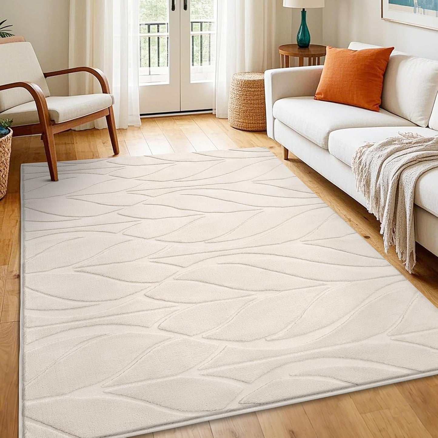 SHACOS Soft Area Rug for Bedroom 4x6 Beige, Washable Non Slip Indoor Rug for Entryway, Fluffy Rugs Carpet for Living Room Kids Nursery Room, Home Decor Aesthetic - Leaf Pattern Design