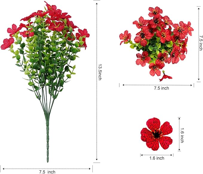 Outdoor Artificial Flowers, 8 Bundles Fake Flowers Summer Decoration, No Fade Faux Plastic Shrubs for Garden Patio Porch Window Box Decor (Mix 4 Color)