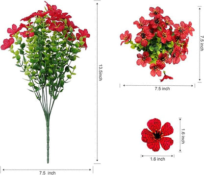 Outdoor Artificial Flowers, 8 Bundles Fake Flowers Summer Decoration, No Fade Faux Plastic Shrubs for Garden Patio Porch Window Box Decor (Mix 4 Color)