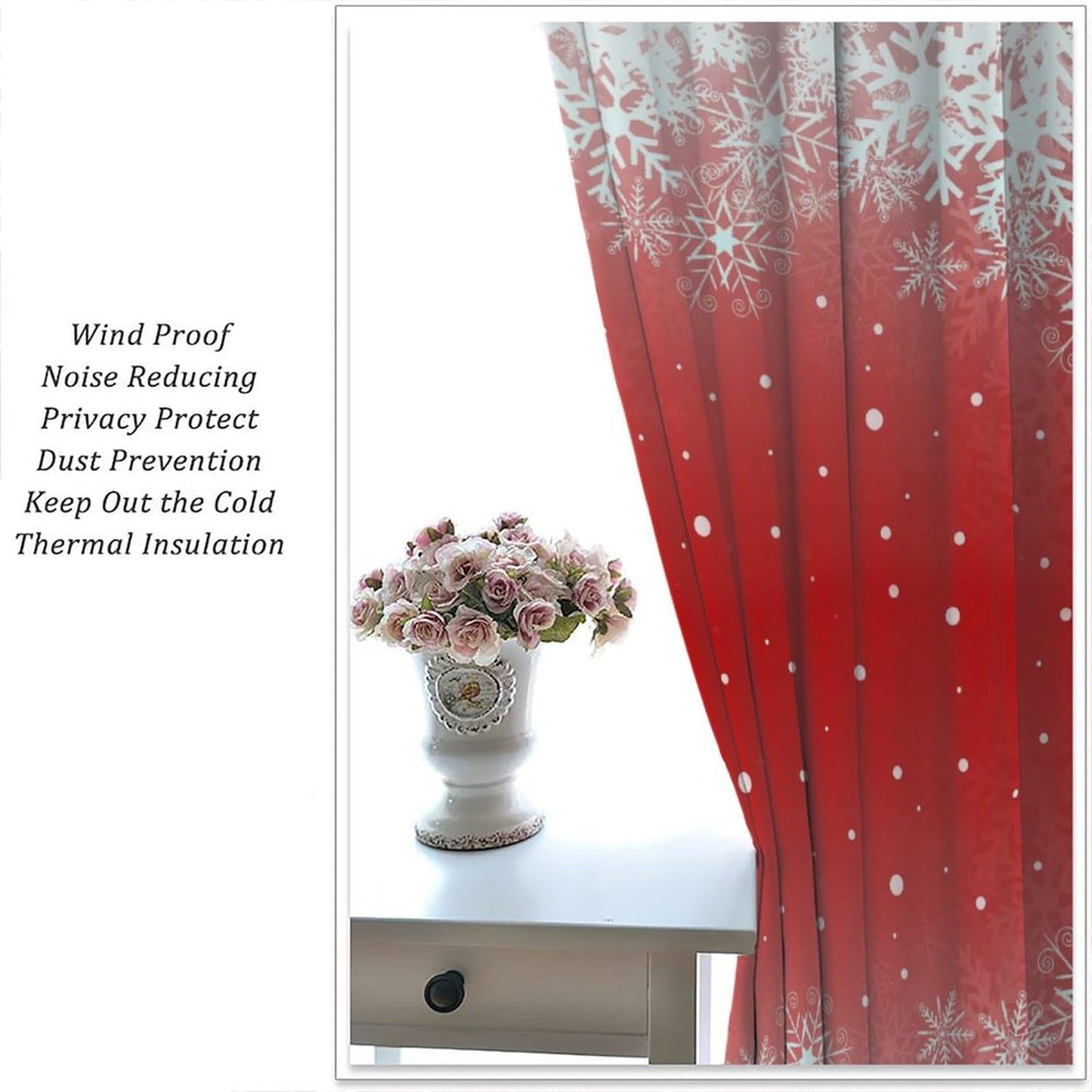 FengMingRui Merry Christmas Snowflakes Curtains for Happy Festival Living Room Bedroom Home Decor Window Drapes 42" W X 45" L