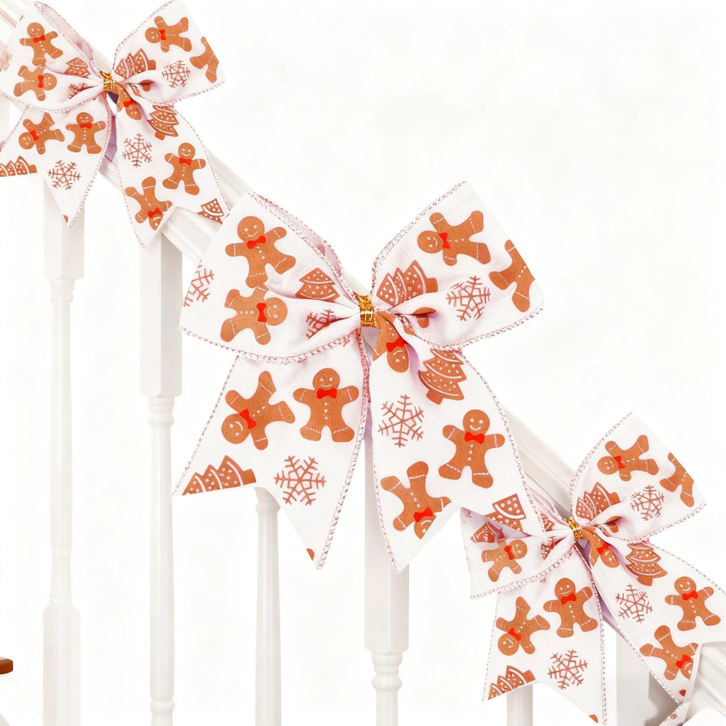 Meseey 12 Pcs Gingerbread Man Bow Ornaments 6 Inch Large Brown and White Christmas Tree Bows for Xmas Garland Wrapping Holiday Party Decor