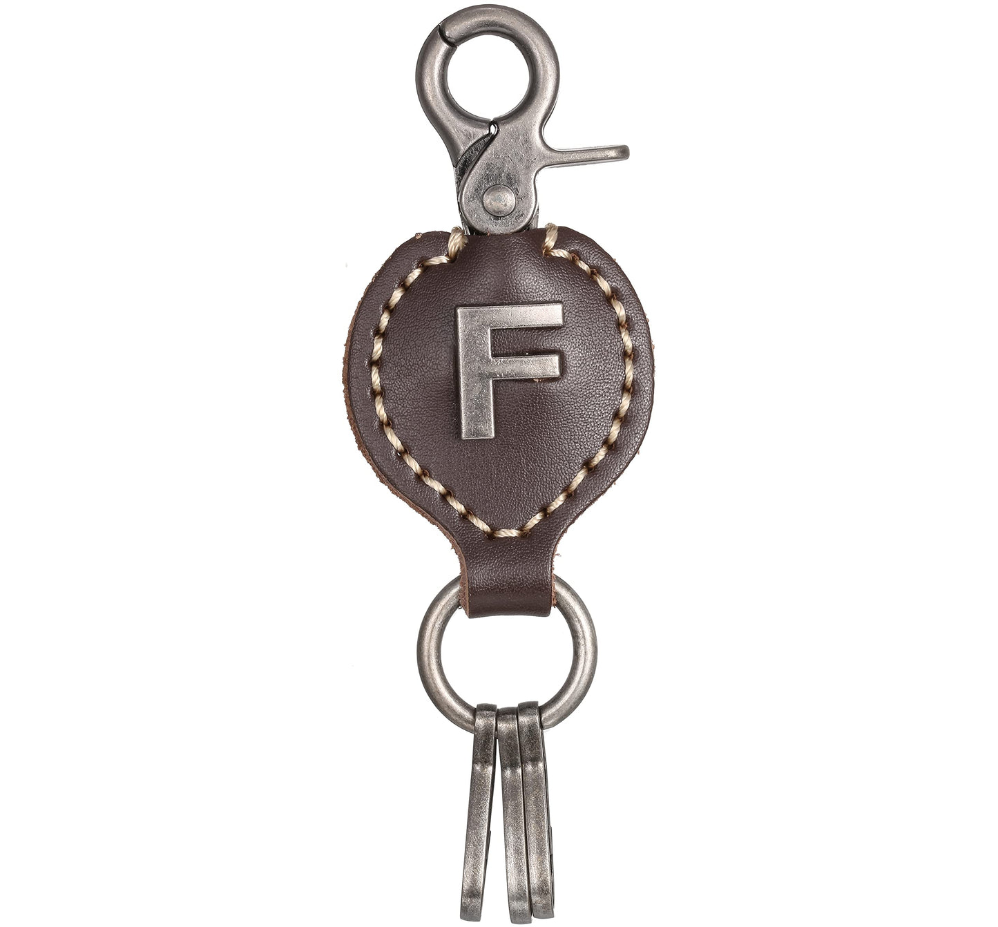 Marino Avenue Leather Keychain For Men, Single Letter Alphabet with Easy Clasp - F - Rich Brown - One Size