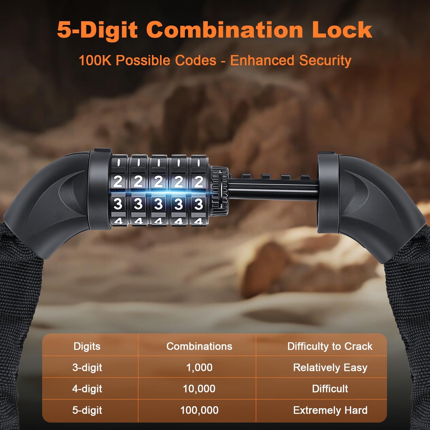 Heavy Duty Bike Chain Lock, 5 Digit Combination Resettable Bike Lock, Anti-Theft Hardened Steel Chain Bicycle Locks Keyless 3.2Ft Long 6mm/0.24" Thick for Bikes, E-Bike, Motorcycle, Motorbike