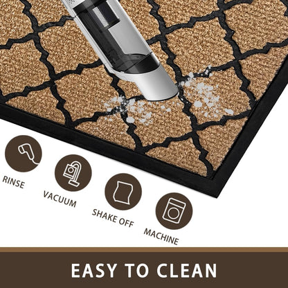 Qingbei Rina Outdoor Door Mat for Front Door- Dirt Trapping Welcome Door Mats - Non-Slip Outdoor Indoor Entrance - Low Profile Front Doormat (28" x 16", Bright Brown)