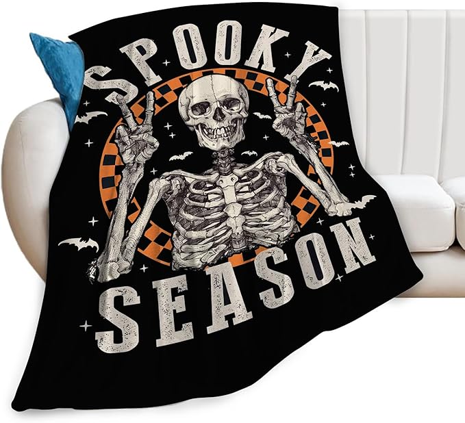 Gothic Skull Halloween Blanket, Skeleton Bones Throw Blanket, Hippie Fuzzy Plush Blankets Ultra Soft for Skull Lover Gift Kids Teens Women Men Girls Boys Stuffed Decor for Bedding Sofas Couch 60"X50"