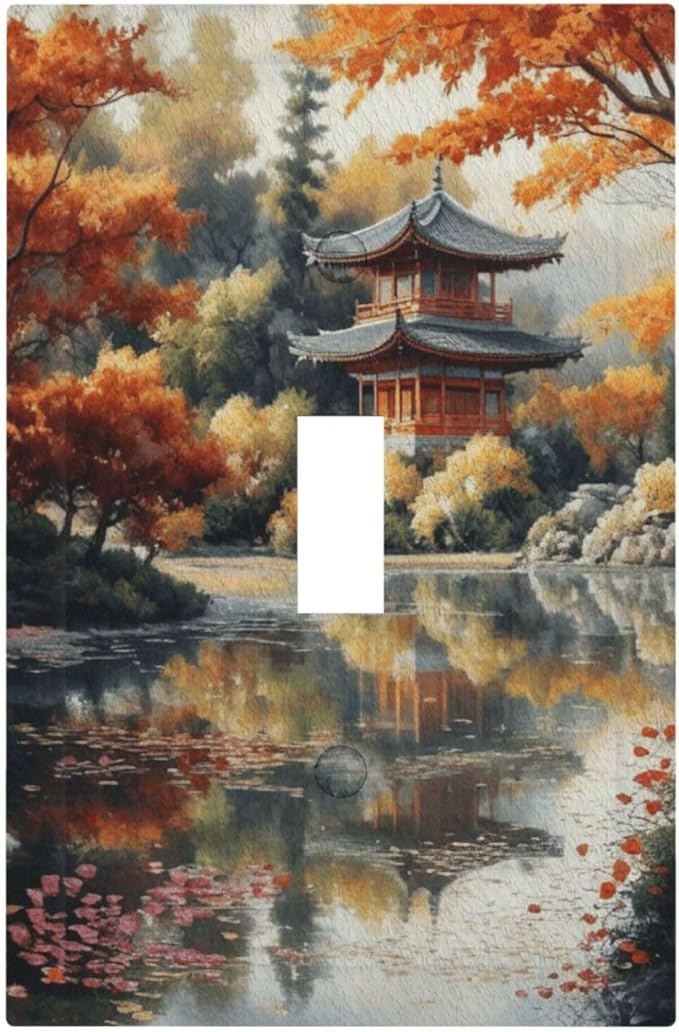 Decorative Art Light Switch Covers Lake & Pagoda in Fall Single Toggle Wall Plate Decorative Switchcover Electrical Switchplate for Home Decor