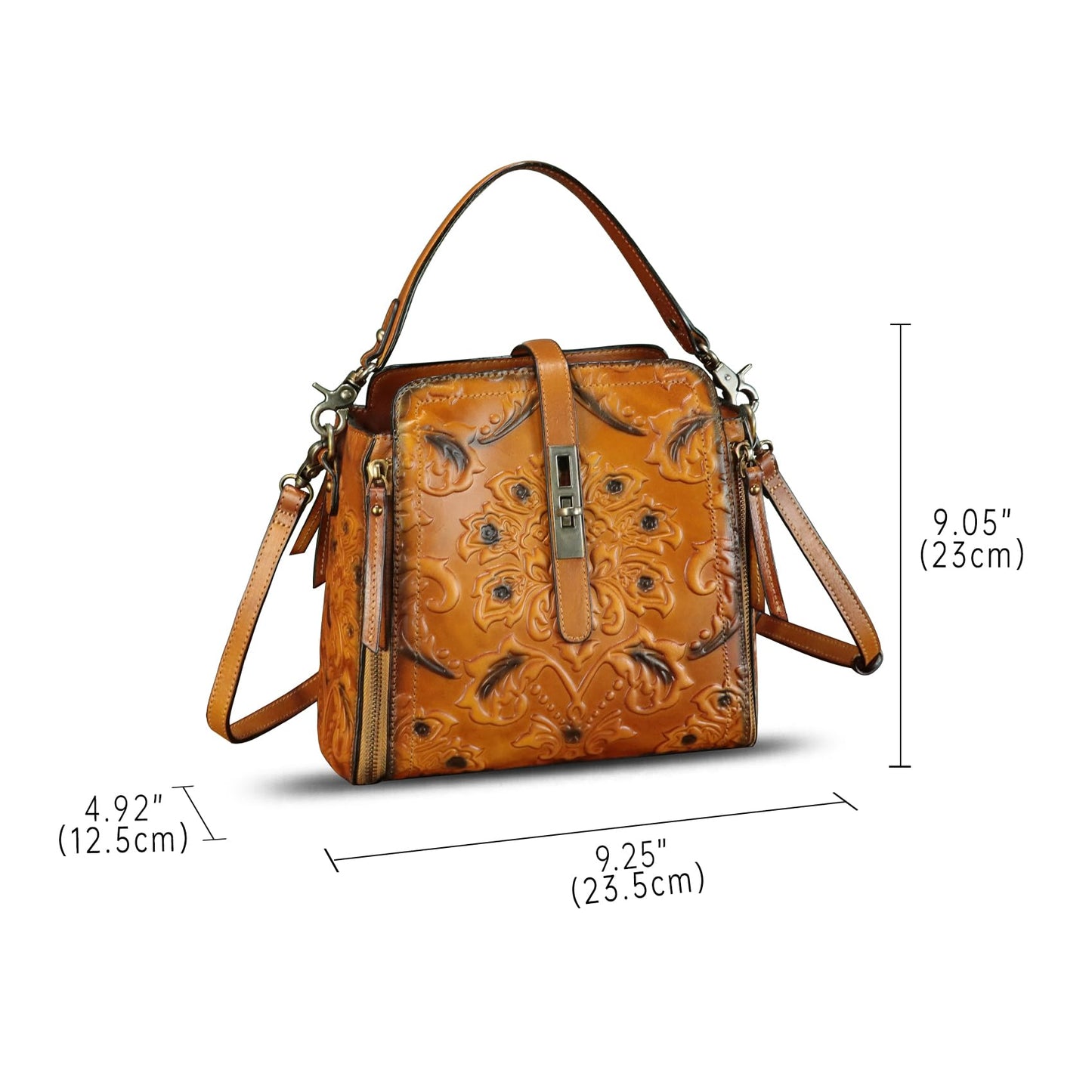Genuine Leather Purses and Handbags for Women Retro Embossed Crossbody Shoulder Bag Satchel Pouches (Brown)