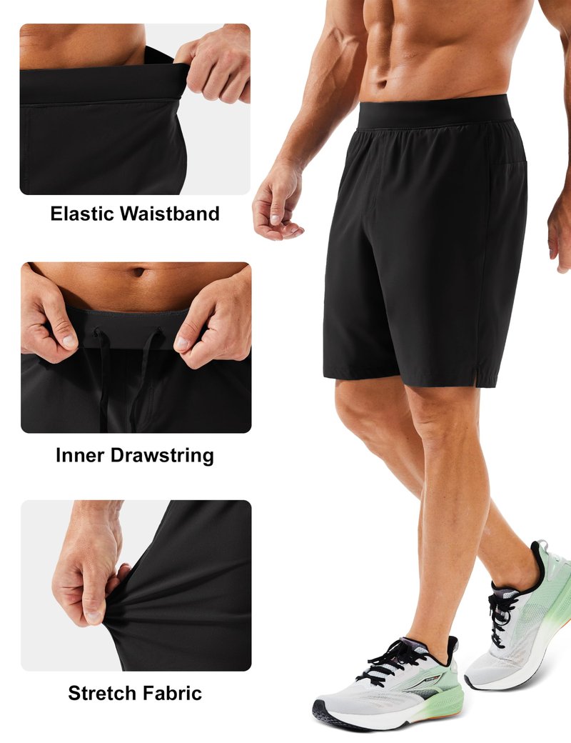 MAGCOMSEN Men's Running Athletic Shorts 8 Inch Inseam Quick Dry Lightweight Workout Gym Sports Hiking Shorts UPF 50+ Black 34