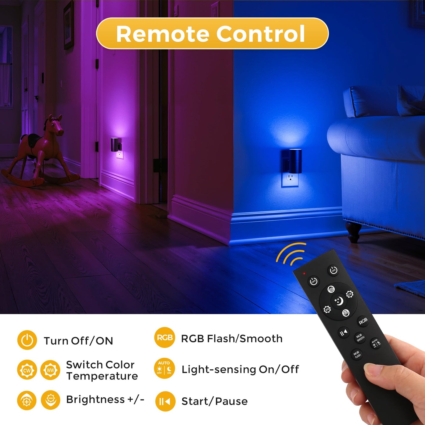 L LOHAS LED Night Light with Remote,[2Pack] Night Lights Plug into Wall, RGB Color Changing Nightlight with Light Sensor, Nightlights for Kids Gifts Christmas Party Hallway Bedroom Kids Room