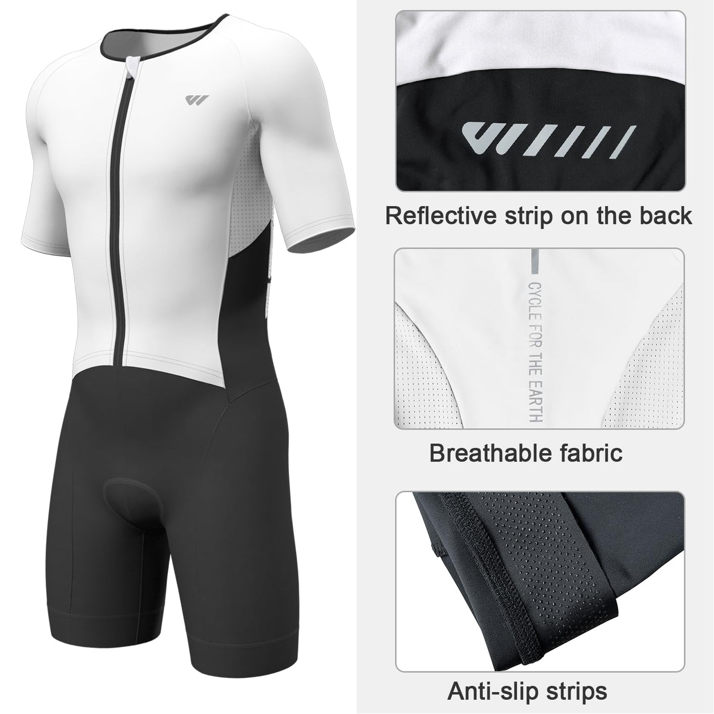 Lo.gas Mens Triathlon Suits,High Elasticity Breathable Quick-qrying Trisuit Race‌ Skinsuits Cycling Swimskin Bike Swim Run White Large