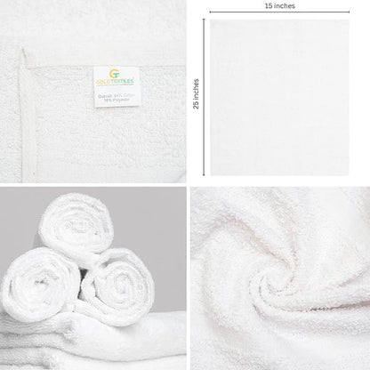 GOLD TEXTILES 12 Pack White Economy Cotton Blend 15x25 Inches Basic Hand