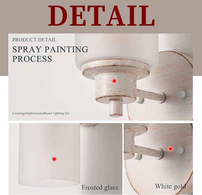 2 Pack Indoor Wall Sconces, Bath Vanity Light Fixtures Wall Mounted Lighting with White Frosted Glass Shade, White and Gold Color Bathroom Wall Lights Bedroom Porch