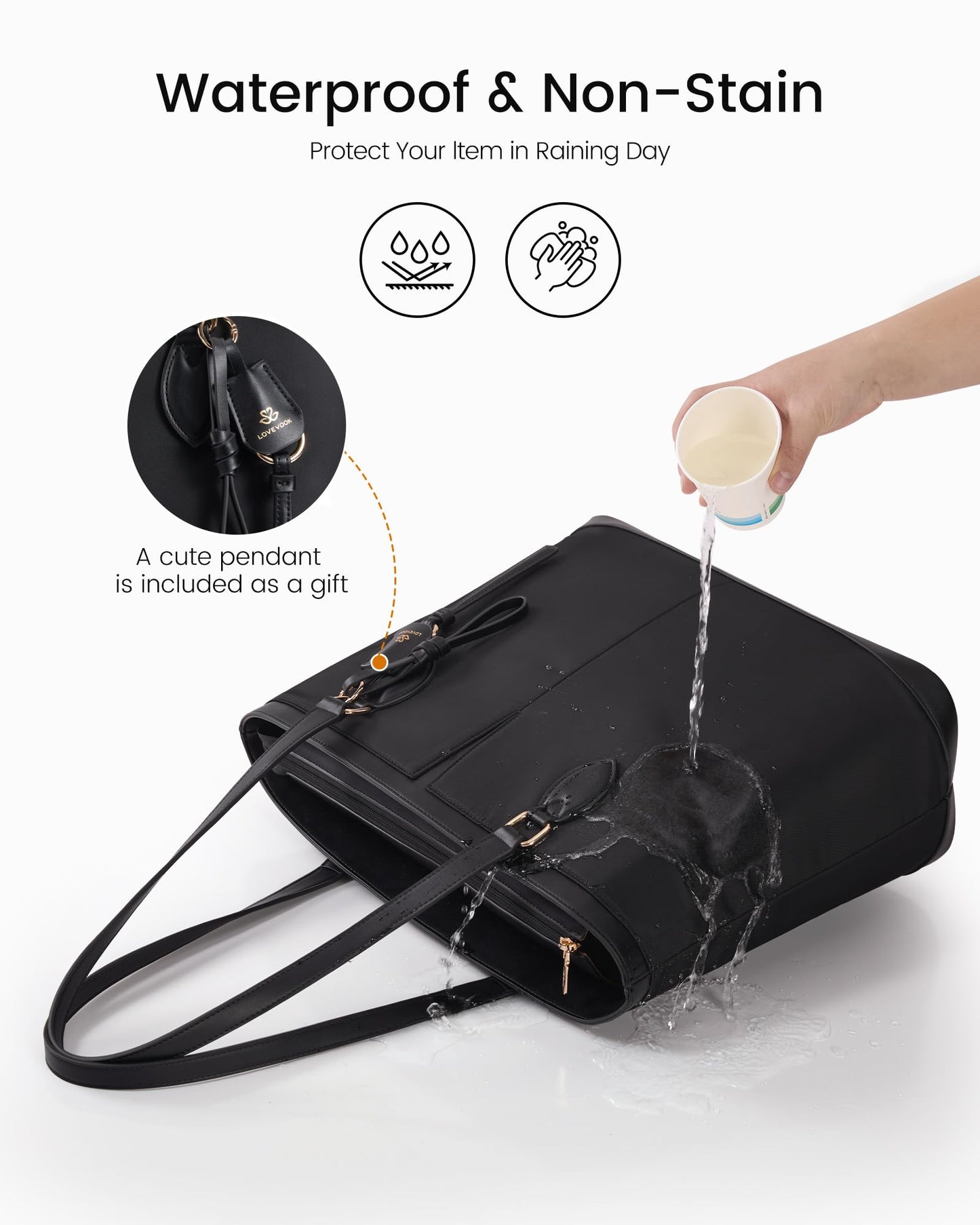 LOVEVOOK Laptop Tote Bag for Women, 17.3 Inch Lightweight Work Computer Bag with Cup Holder, Waterproof Office Briefcase Travel Handbag Purse Gifts for Women Purple-Black