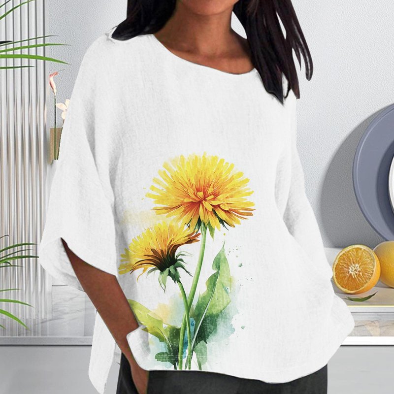 Women's Dandelion Flower Print T-Shirts Summer Lightweight Comfy Loose Tee Casual Colorful Floral Graphic Trendy Tops