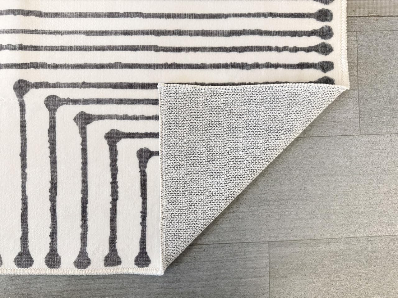 GLN Rugs Contemporary - Nysa - Machine Washable Area Rug, Modern Washable, Non Slip, Low Pile Area Rug, Living Room, Bedroom, Kitchen Rug - Easy Clean (9' x 12' Black Beige)