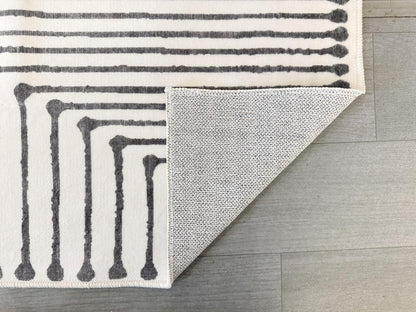 GLN Rugs Contemporary - Nysa - Machine Washable Area Rug, Modern Washable, Non Slip, Low Pile Area Rug, Living Room, Bedroom, Kitchen Rug - Easy Clean (9' x 12' Black Beige)