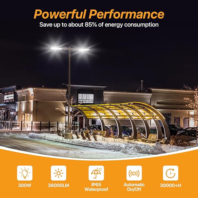 300W Led Parking Lot Light with Dusk to Dawn Photocell 120V Slip Fitter Pole Mount Lights 5000K Outdoor IP65 Waterproof Commercial Street Area Lighting for Parking Lot, Barn, Church