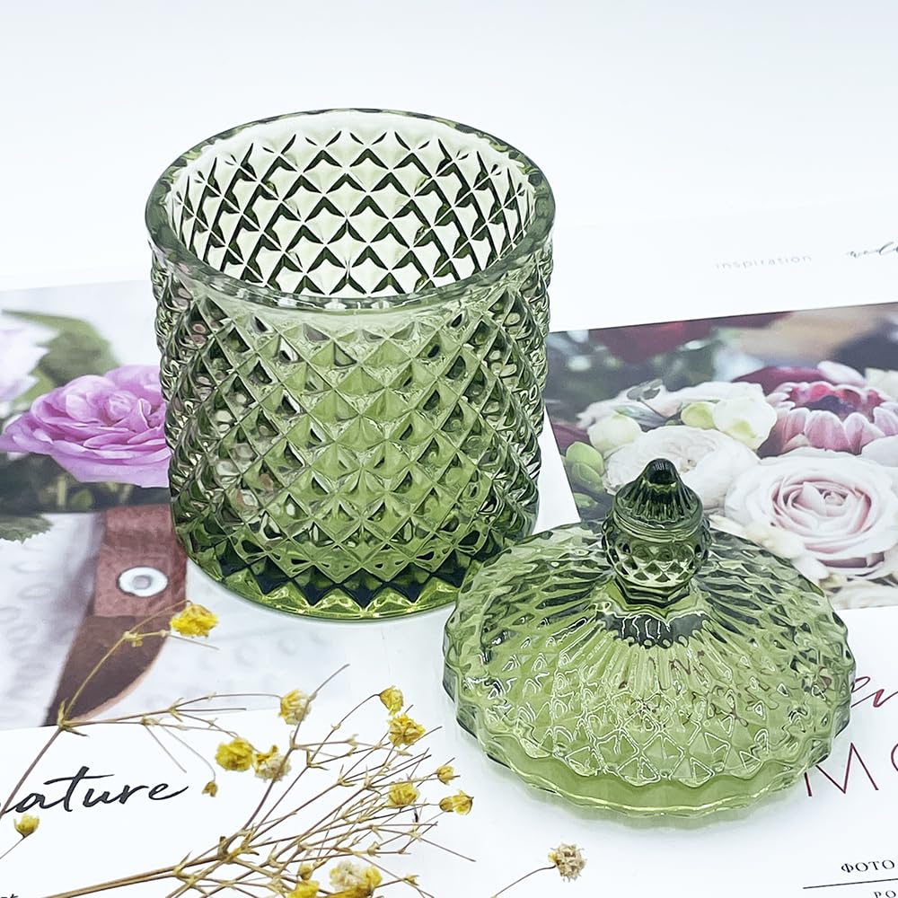 YILUSHENGHUA Colorful Glass Jar With Lid,Candy Cookie Jars,Jewelry Box,Christmas Decorative Jar(Olive Green)