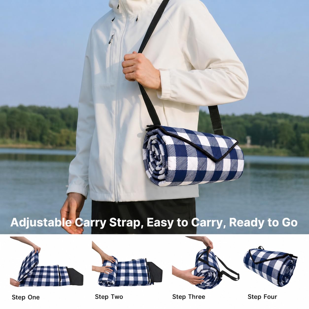 TigeJoy Extra Large Picnic Blanket Waterproof Foldable 80''x80'', Outdoor Picnic Mat Beach Blanket Sandproof for Park, Grass, Travel, Hiking, Camping Essentials, Gingham Picnic Blanket