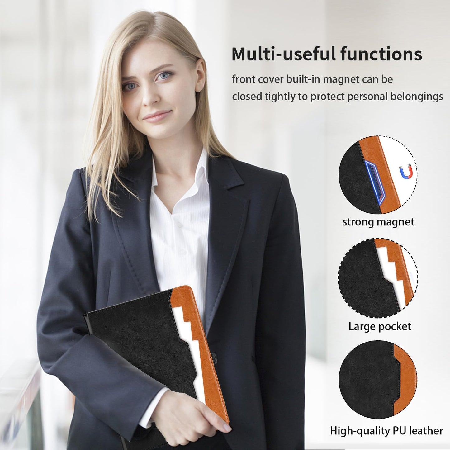 Case for Samsung Galaxy Tab S10 Lite/ S10 FE/ S9 FE 10.9 Inch/ S9 11 Inch, PU Leather Folio Case with S Pen Holder and Pocket, Auto Wake/Sleep Smart Tablet Cover, Black