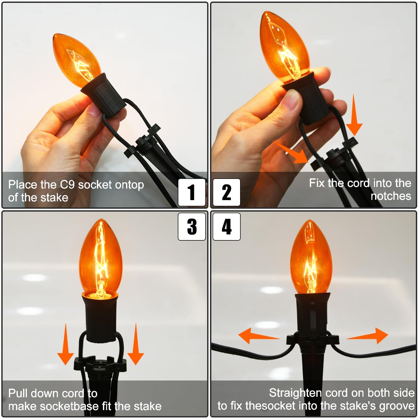 GOOTHY C9 Halloween Pathway Lights Outdoor, 19.5Ft Halloween Decorations Pathway String Lights with 10 C9 Orange and Black Stakes Lights for Walkway Yard Lawn Garden Sidewalk