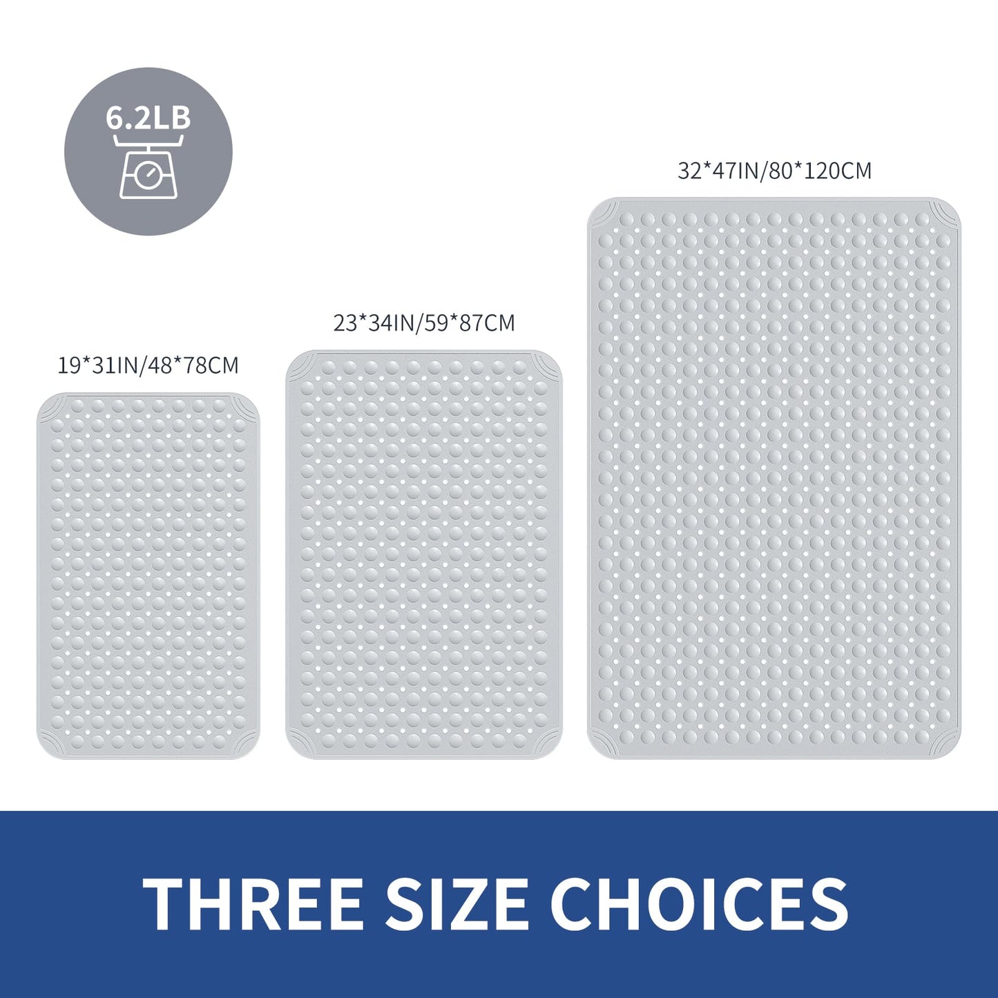 OTHWAY Extra Large Shower Mat 47"x 32", TPE Non Slip Shower Mat for Shower Stall, Inside Walk in Shower Mats with Drain Holes Suction Cups, Anti-Slip for Elderly Kids (Light Grey)
