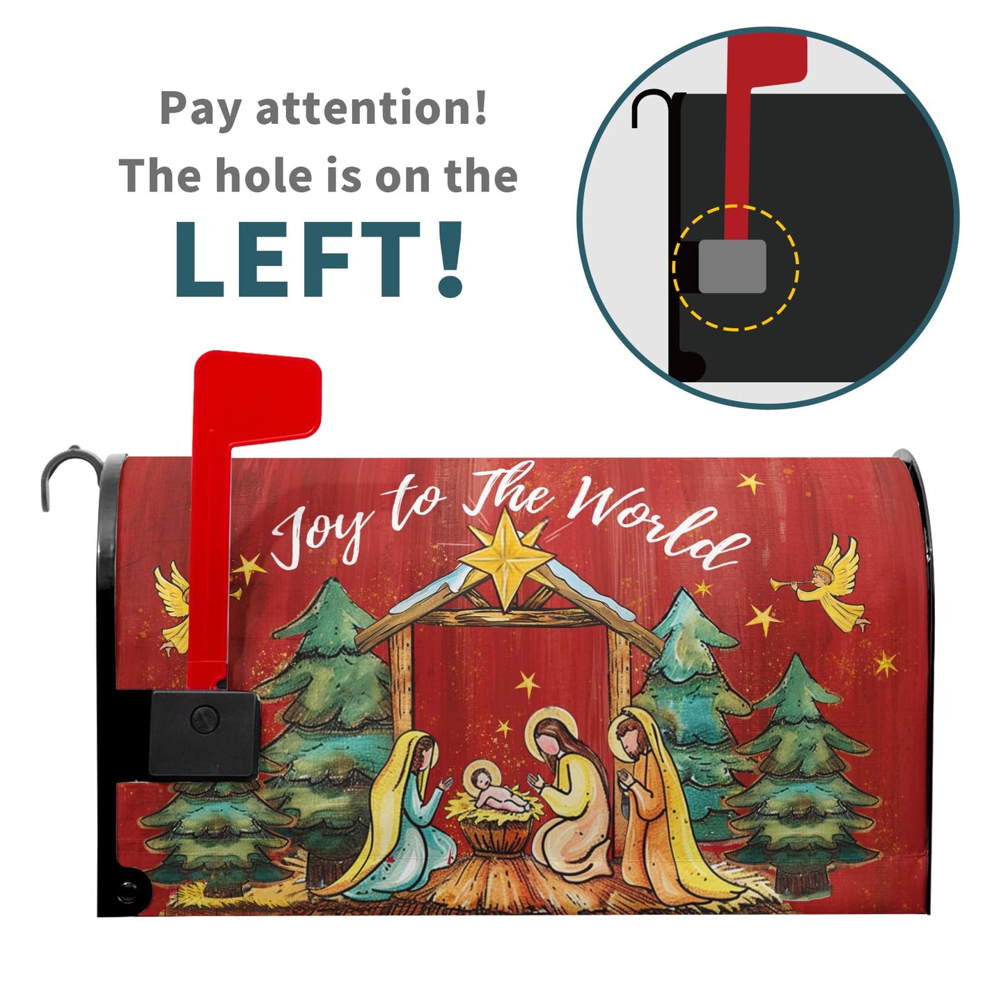 Kawani Merry Christmas Mailbox Covers Christmas Joy to The World Mailbox Wraps Magnetic Large Size 21x25.5 Inch Christmas Religious Post Letter Box Cover Winter Holiday Outdoor Decoration