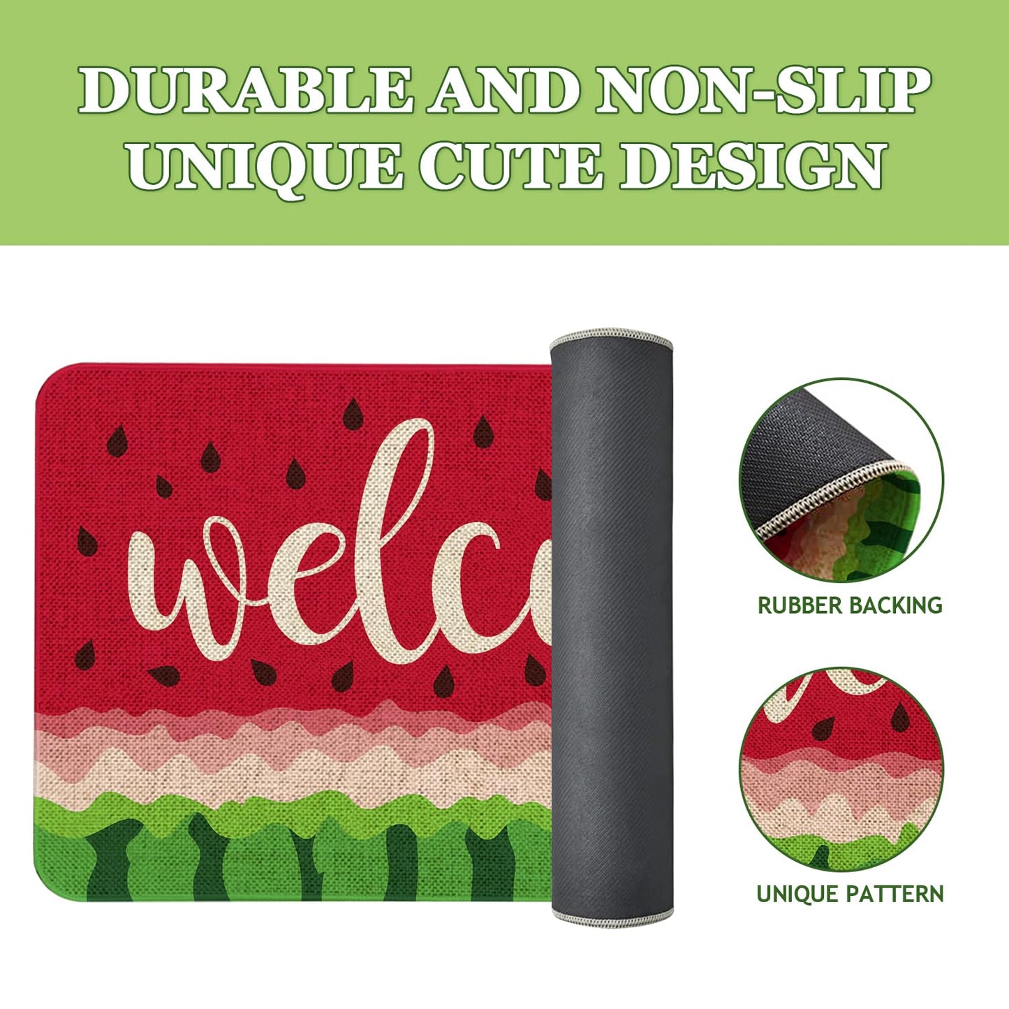 Kuyuayee Summer Watermelon Welcome Doormat 30x17 Inch Watermelon Front Door Mat Indoor Outdoor Entrance Floor Mats Non-Slip Washable Seasonal Summer Home Decor Rugs