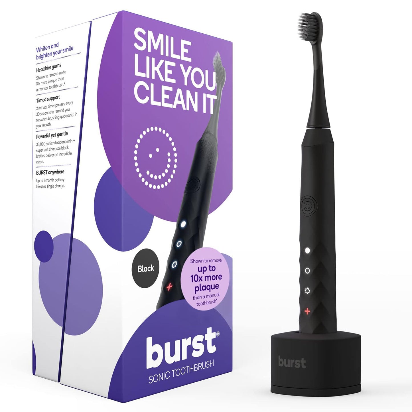 Burst Original Sonic Electric Toothbrush for Adults (White) | Soft Bristles | Deep Clean Stain & Plaque Removal | 3 Modes: Teeth Whitening, Sensitive & Massage