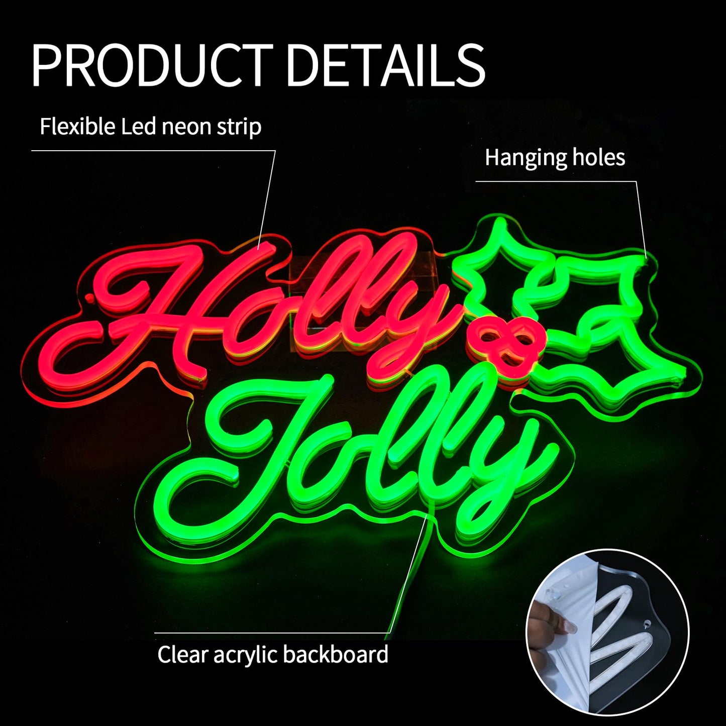 Virlusy Holly Jolly Neon Signs for Wall Decor Dimmable Merry Christmas Led Lights Signs Holly Berry Letters Neon Light for Christmas Party Bar Bedroom Home Shop Party Decor Birthday New Year Gifts