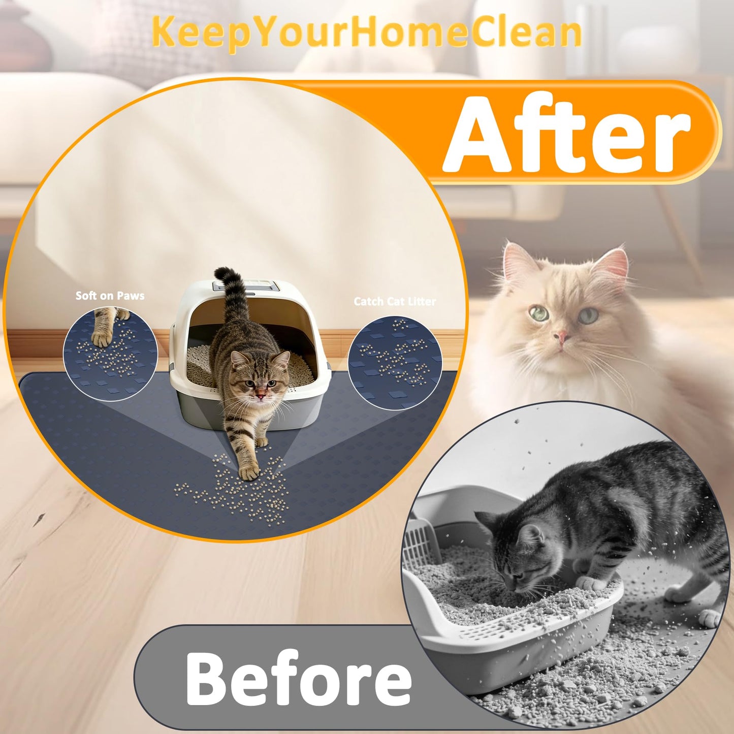 kanuoc Cat Litter Mat, XXXL 52"x26" Extra Large Litter Mats Silicone, Jumbo Waterproof Floor Mat for Pets, Litter Trapping, Easy to Clean for Multi-cat Households(Grey)
