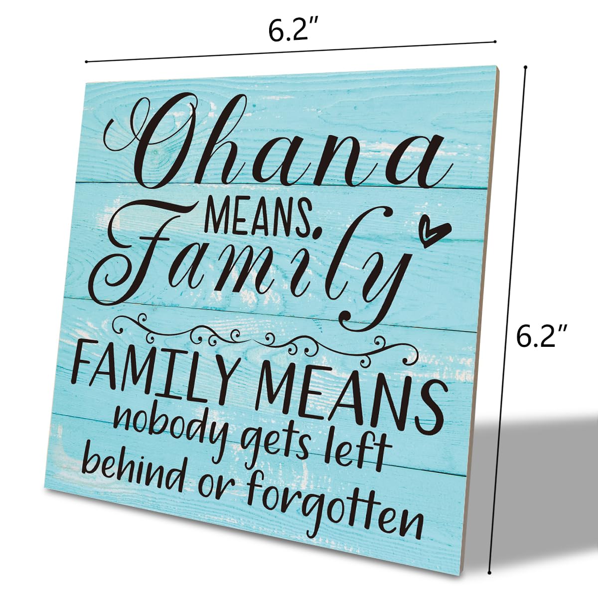 Family Wooden Plaque, “Family Means Nobody Gets Left Behind or Forgotten”, 6.2x6.2 Inch Table Art Sign, Farmhouse Quote Decor for Living Room or Home Tabletop E