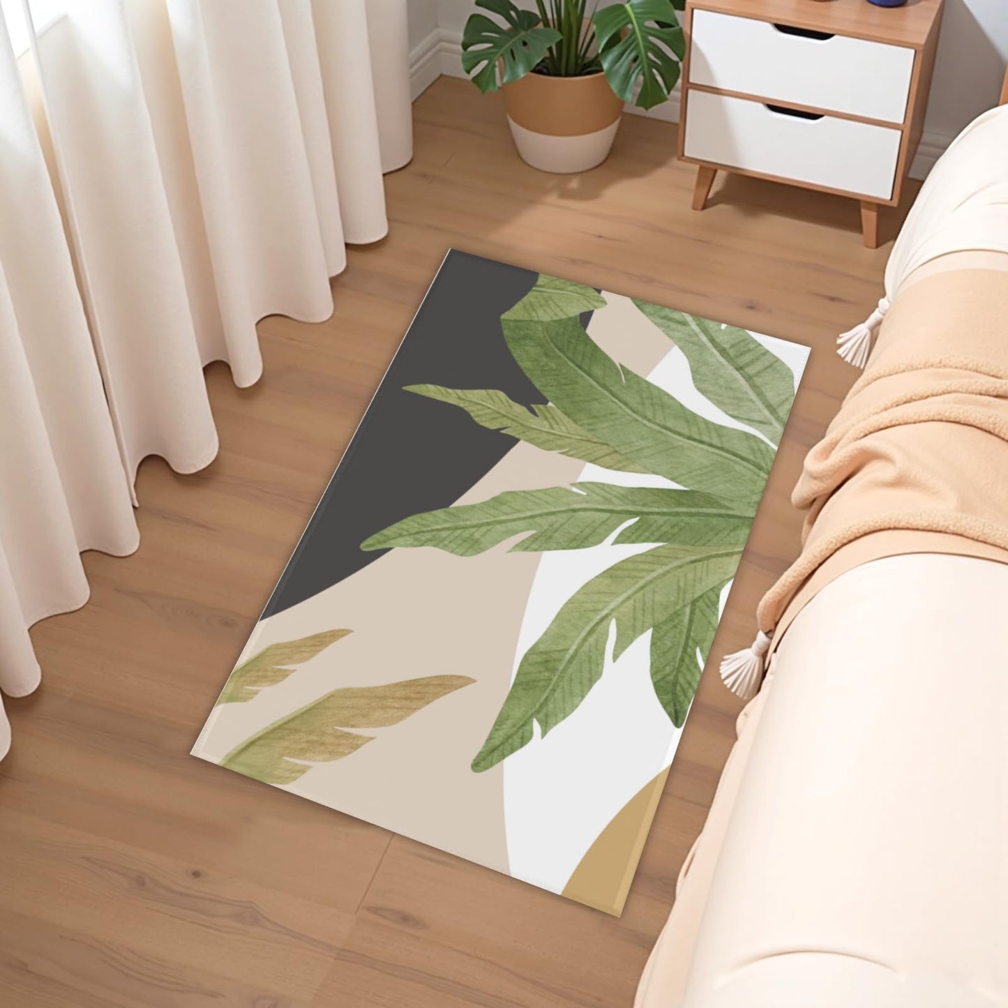 Kwlegh Tropical Area Rug Hawaiian Plant Leaf Carpet Sage Green Palm Tree Washable Entry Rug Jungle Outdoor Front Door Mat 24x35 Inch Absorbent Non-Slip Throw Rugs for Bathroom Kitchen