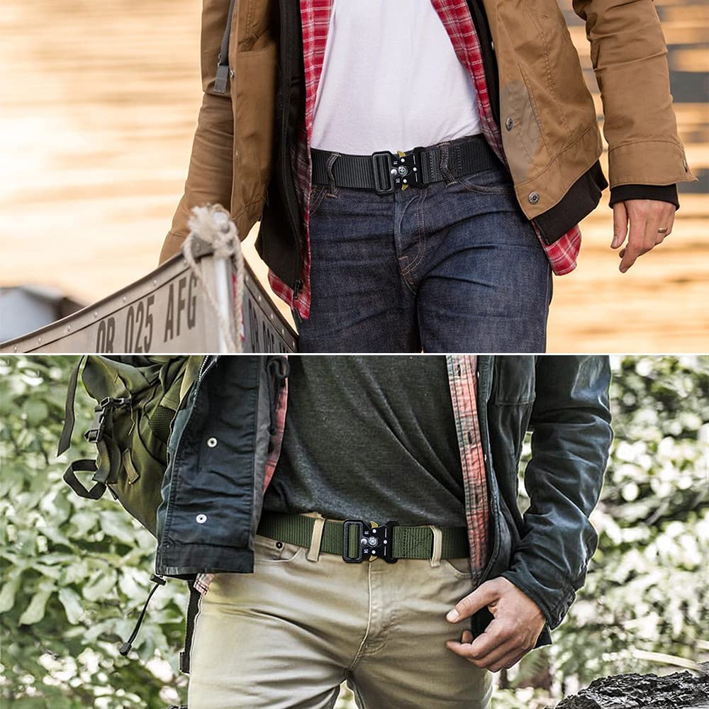 YOORAN Tactical Belts for Men 4 Pack, Compass Military Web Belt, Heavy-Duty Quick-Release Metal Buckle Riggers Belt for Men