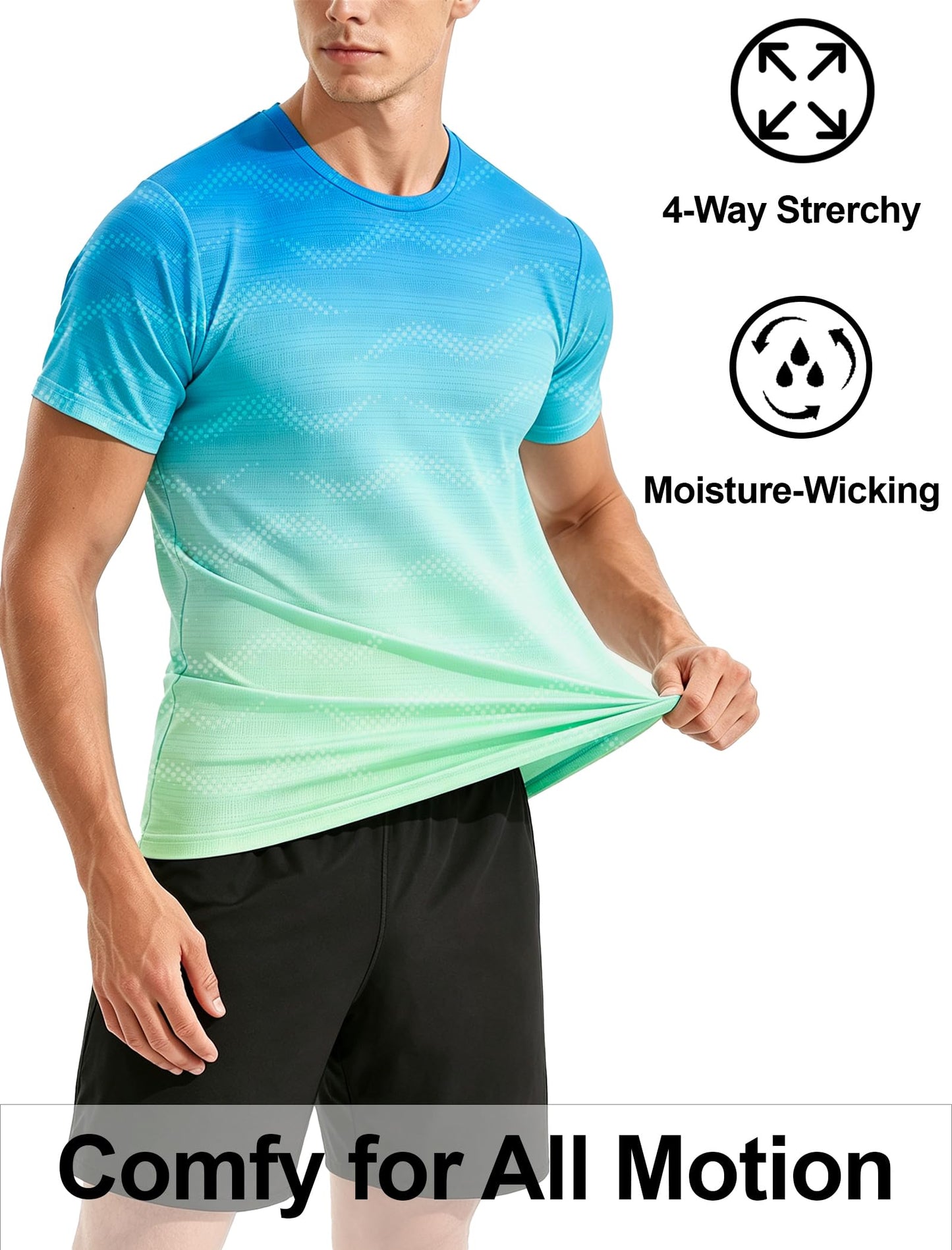 APTRO Men's Dry Fit Workout Shirts Quick Dry Gym T Shirts for Men Athletic Running Training Top Tee Moisture Wicking Lightweight Activewear - Light Blue-Green - L