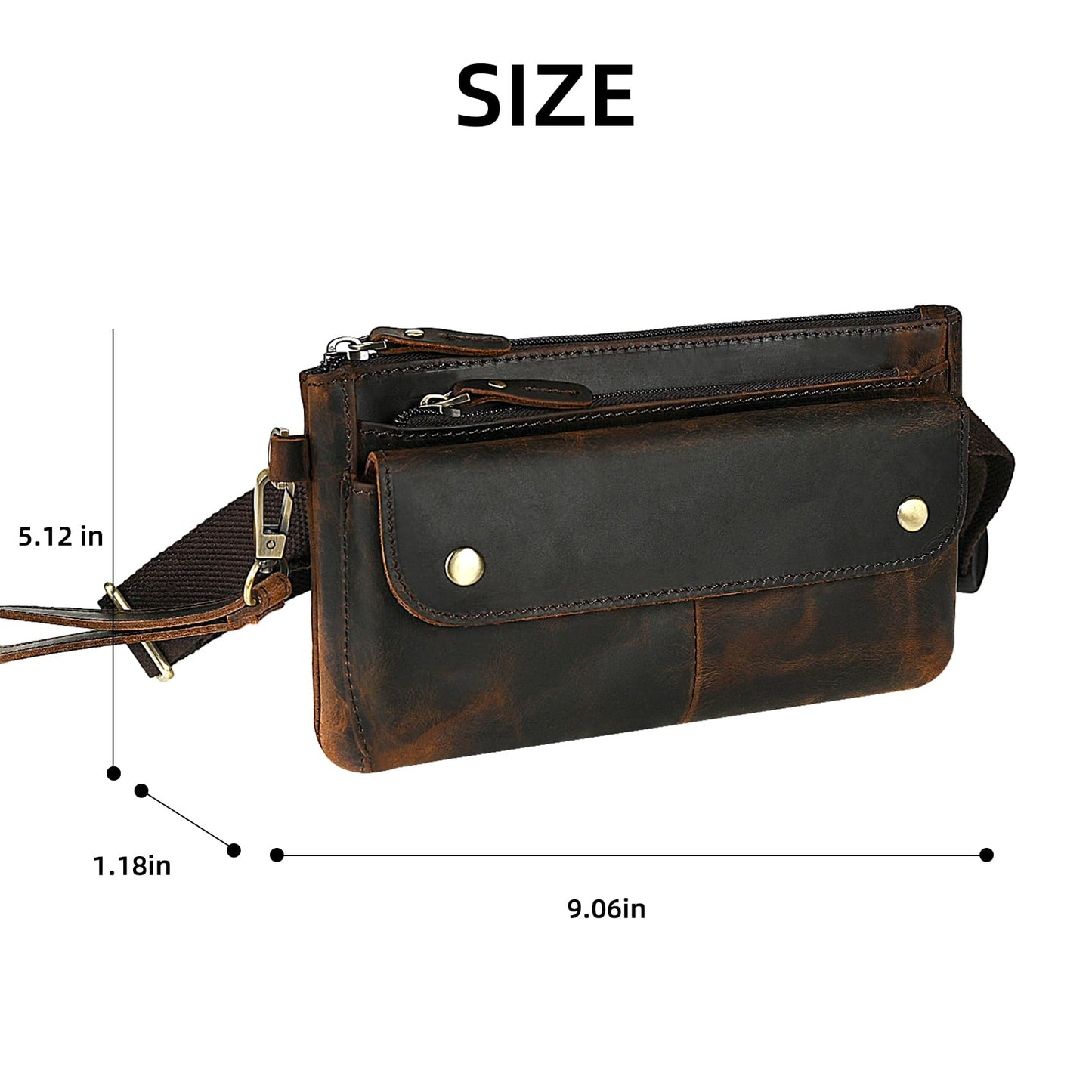 Handadsume Genuine Leather Hiking Riding Travel Fanny Waist Pack Small Phone Pouch For Men Women FB811-29 (100% Leather-The 8136 Brown)