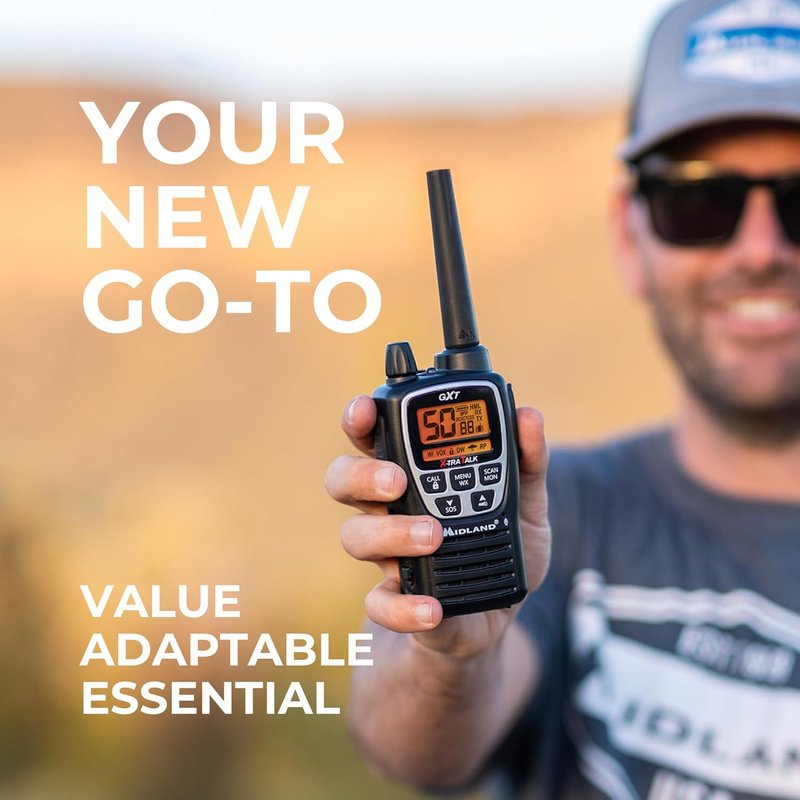 Midland GXT3000 GMRS Two-Way Radio - Long Range, 50 Channels, Rechargeable Battery | Black/Silver, 2-Pack