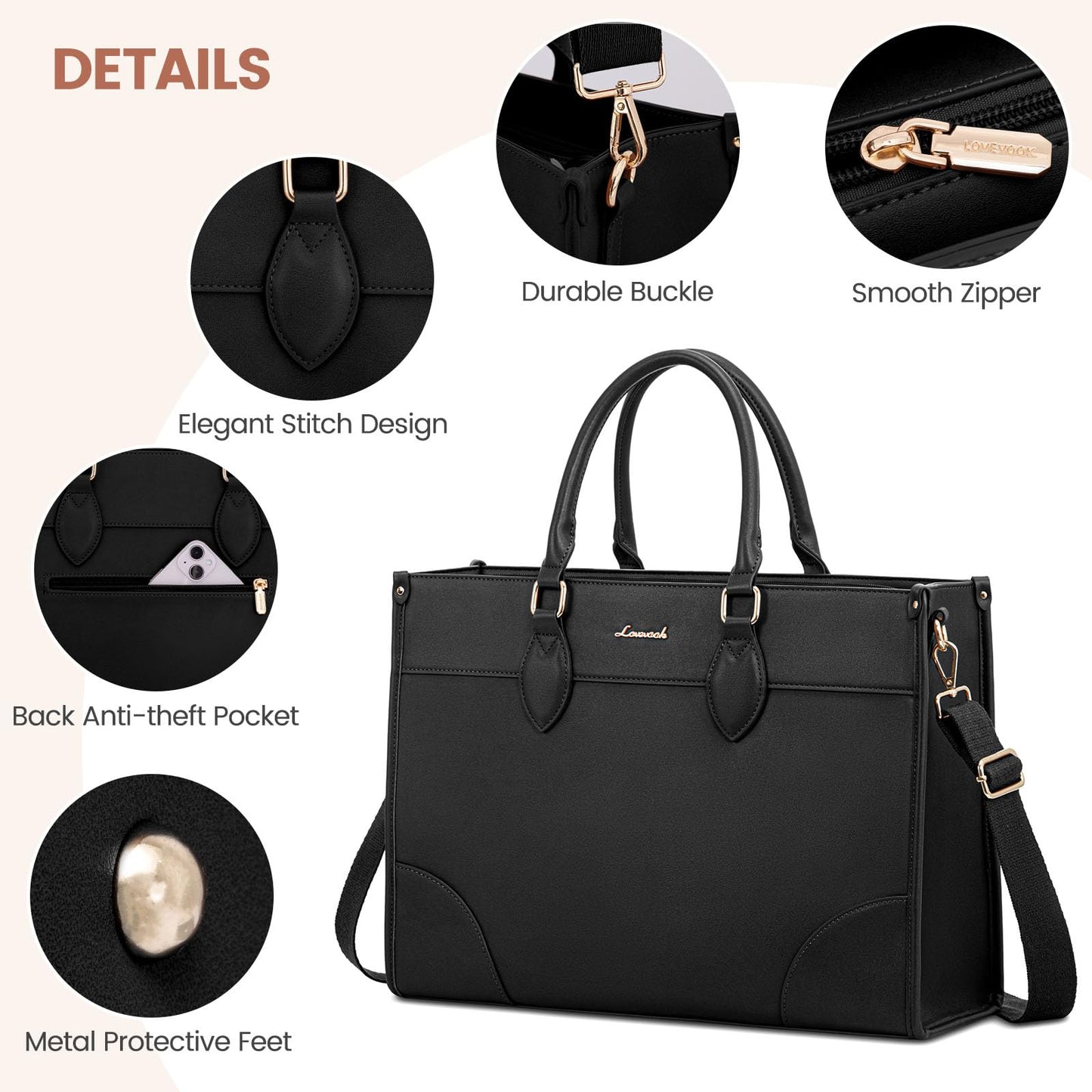 LOVEVOOK Laptop Bag for Women 17 lnch,Waterproof Laptops Tote Bags for Womens,Professional Work Bags for Women with Cup Holder,Large Laptop Purse Computer Briefcase Office Teacher Clutch Bag,2 PCS
