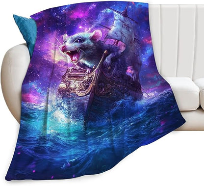 Funny Rat Blanket Decor Gifts for Animal Lover Flannel Fleece Fuzzy Mouse Nautical Throw Blanket Soft Warm Cozy Plush Ocean Blanket for Bed Couch Living Room Stuffed Decoration for Kids Adult 80"x60"