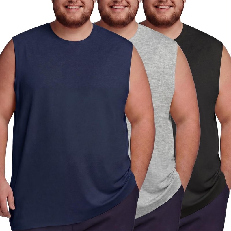 Taiyin 3 Pack Men's Big and Tall Tank Tops Quick Dry Muscle Workout Sleeveless T Shirts Summer Gym Active Undershirts(Black, Gray, Navy Blue,X-Large Big Tall)