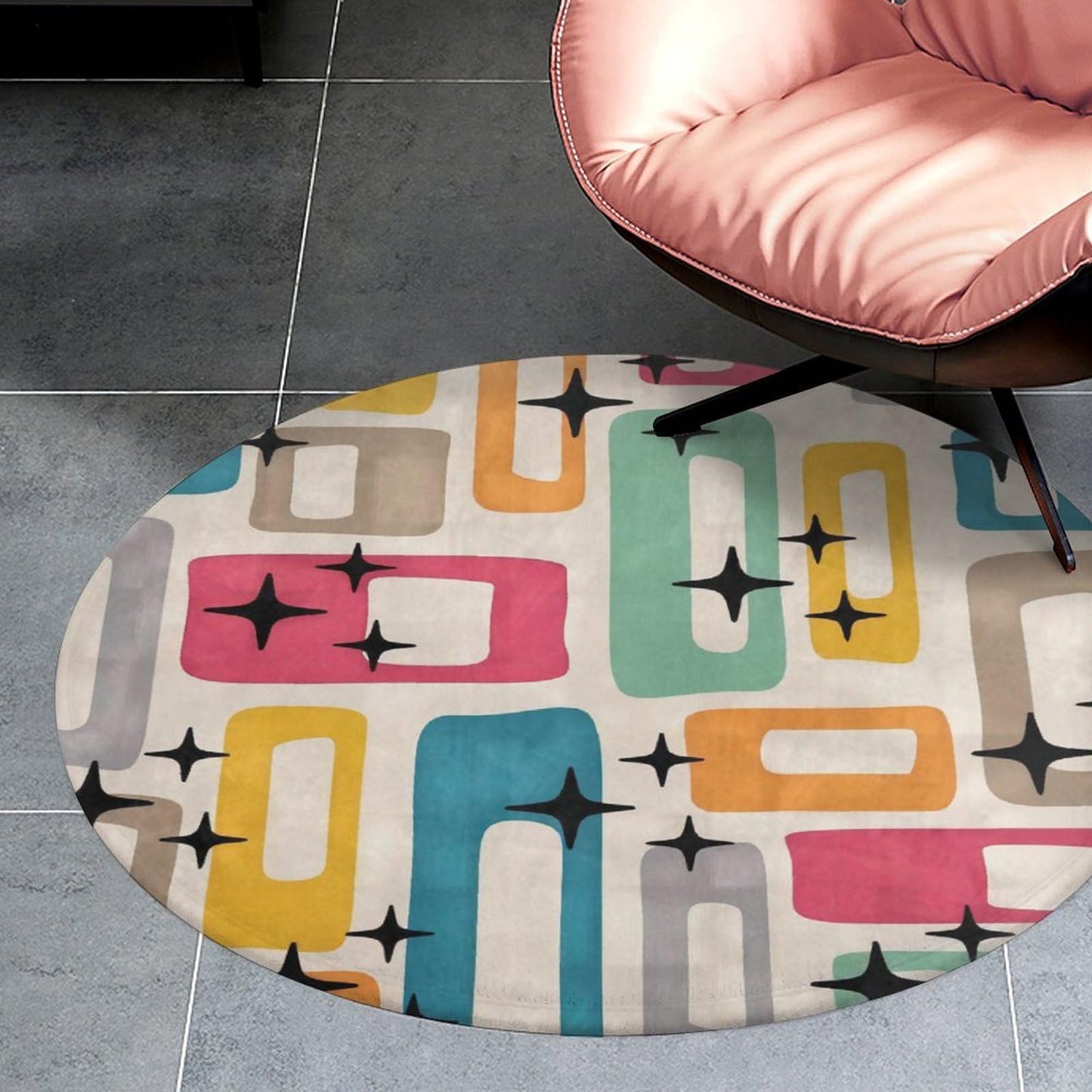 Mid-Century Modern Atomic Art Ultra Soft Non-Slip Area Rugs Indoor Coral Velvet Floor Mat Short Flannel Carpet for Living Room Bedroom Dining Room