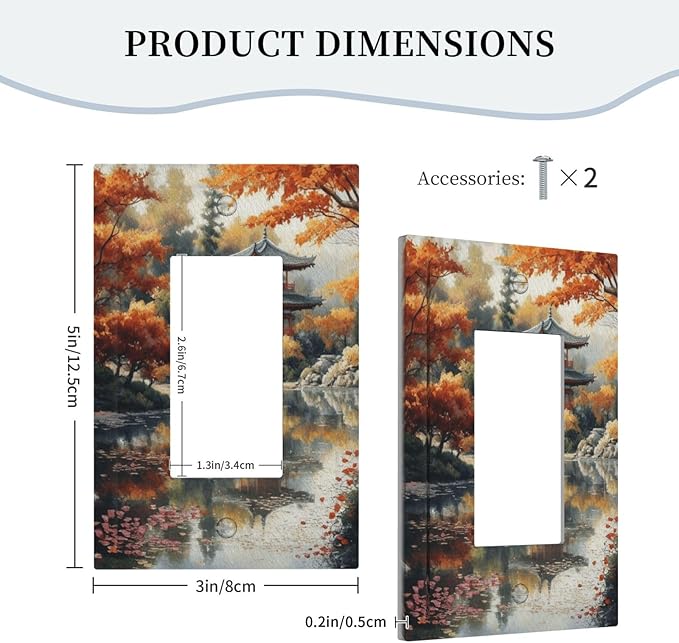 Decorative Art Light Switch Covers Lake & Pagoda in Fall 1 Gang Rocker Outlet Decorative Switch plate Faceplate GFCI Light Switch Covers for Home Decor